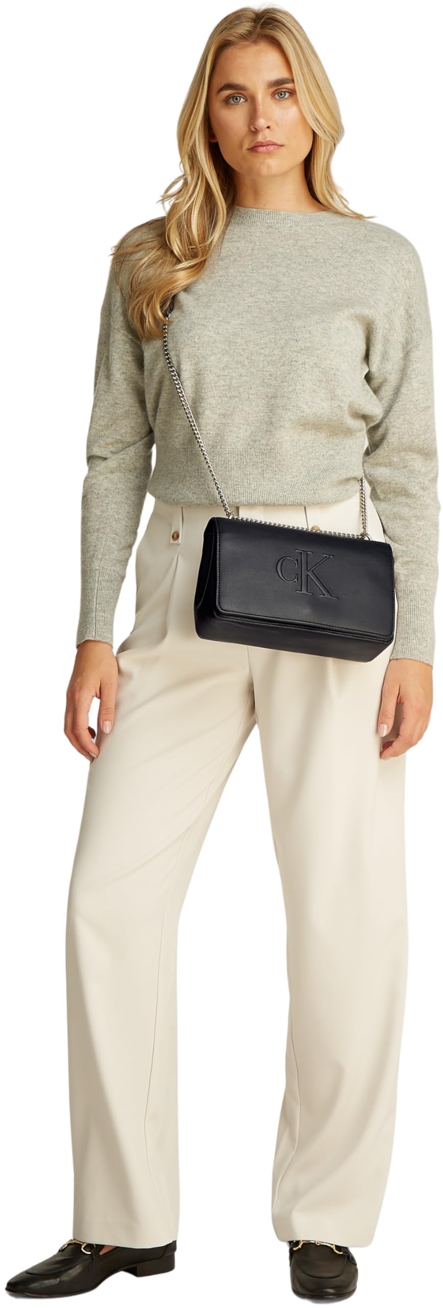 Calvin Klein Bolso bandolera Mujer Sculpted Flap con cadena, Negro (Black), Talla Única