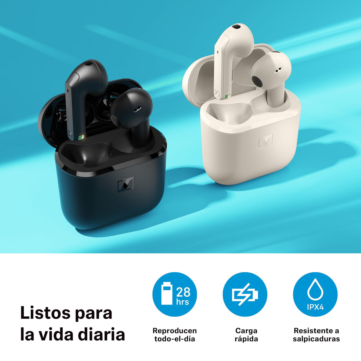 Sennheiser ACCENTUM Open Wireless - Auriculares con diseño Abierto, Sonido dinámico y Bluetooth 5.3, Resistencia a Salpicaduras IPX4, 28 Horas de autonomía y Estuche de Carga USB-C - Crema