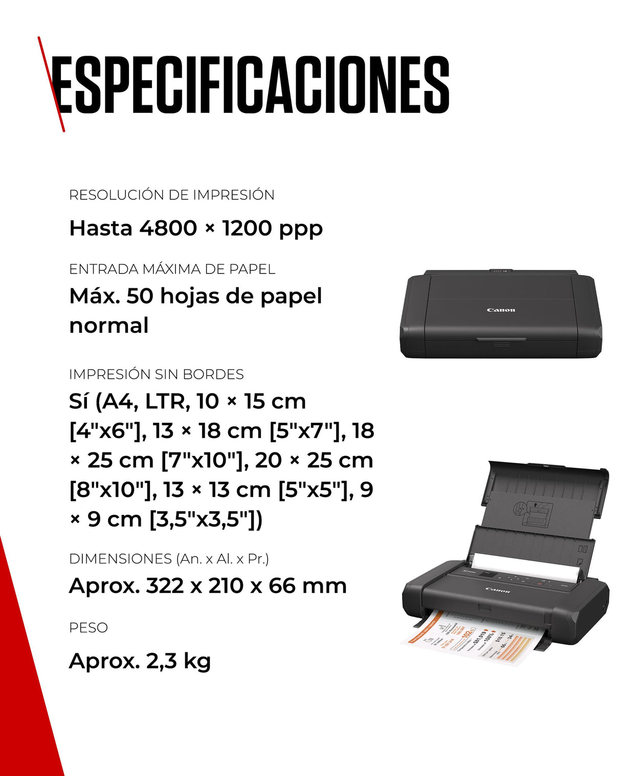 Canon Pixma TR150 Impresora, con bateria negro