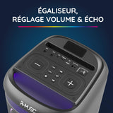 R-MUSIC - Blaster M - Altavoz de Alta Potencia - Bluetooth, Luces RGB, Modo Karaoke, asa integrada, micrófono Incluido, Soporte para teléfono y Tableta integrada - Autonomía 7h