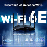 Tenda Router WiFi 6E de Tri-Band AX5700 Gigabit (6GHz: 2402 MBps, 5GHz: 2402 MBps, 2.4GHz: 861 MBps) 5 Antenas 6dBi CPU 1.7 GHz, Ideal para AR/VR/Steam 4K/8K, WiFi 6 Repetidor WiFi+ (RX27 Pro), Negro