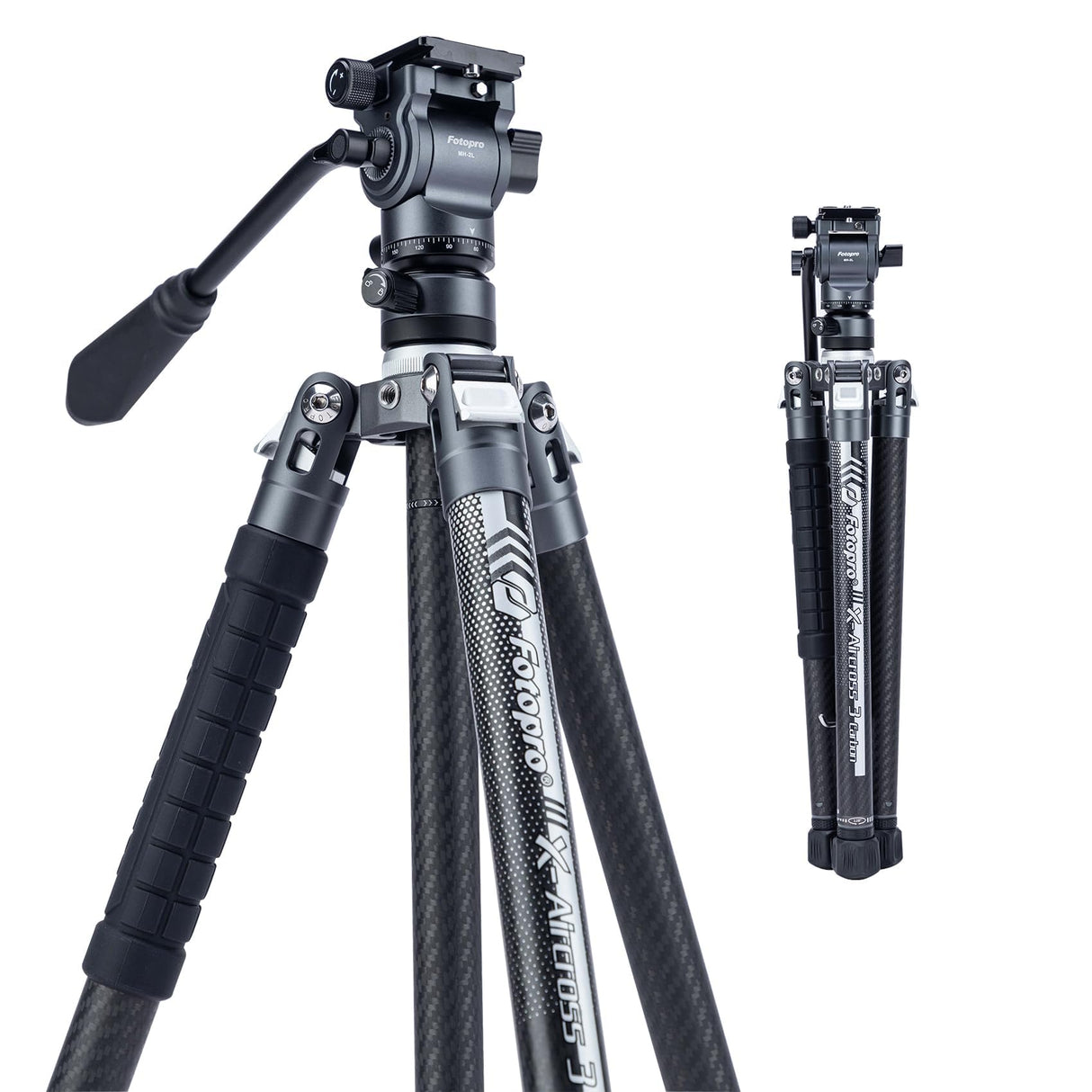 Fotopro X-Aircross 3 Video 157,5 cm Trípode de Viaje Ligero con Cabeza fluida 1,1 kg Ultraligero portátil Profesional de Fibra de Carbono para cámara DSLR Carga hasta 10 kg