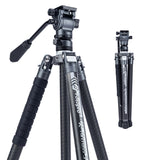 Fotopro X-Aircross 3 Video 157,5 cm Trípode de Viaje Ligero con Cabeza fluida 1,1 kg Ultraligero portátil Profesional de Fibra de Carbono para cámara DSLR Carga hasta 10 kg