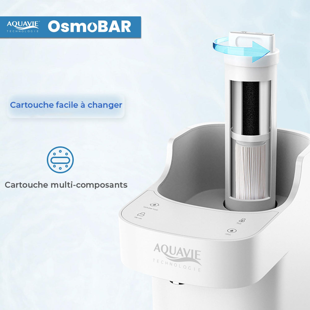 Aquavie Technology - OsmoBAR - Fuente de Agua purificada por ultrafiltración - Dispensador instantáneo de Agua templada y Caliente - Depósito de 1,1 L