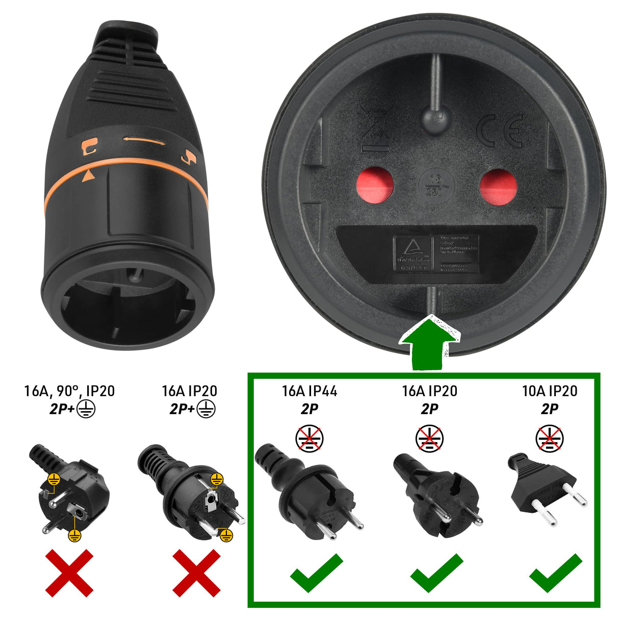 Electraline 49248 Alargador con Enrollacables 40 m, Sistema Antidesconexión Electralock, 2 x 1,5 mm², Negro y Naranja