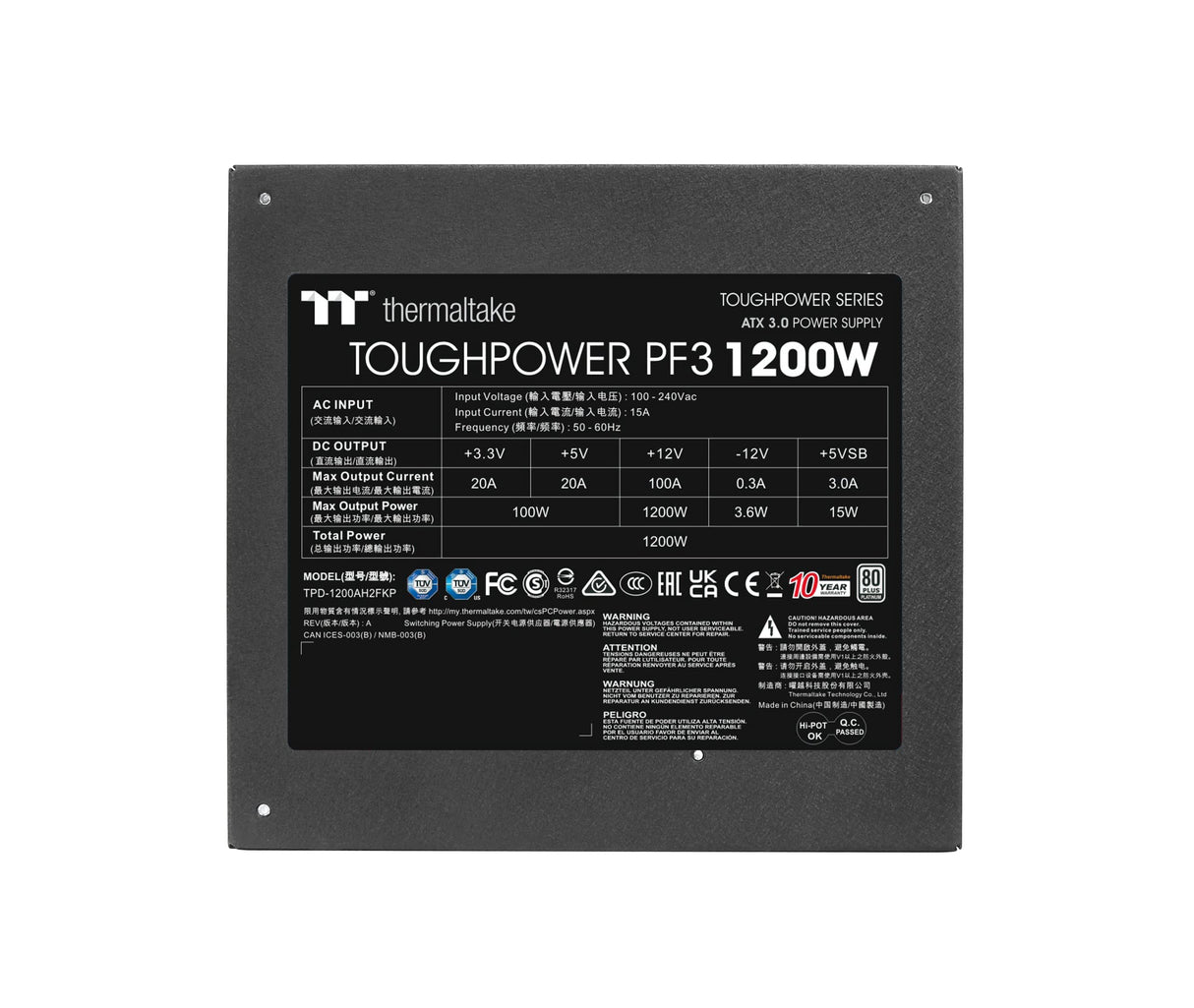 Thermaltake Toughpower PF3 1200W Gen 5 | ATX 3.0 | PCIe Gen 5 Ready | Smart Zero Fan | 80 Plus Platinum | Fully Modular