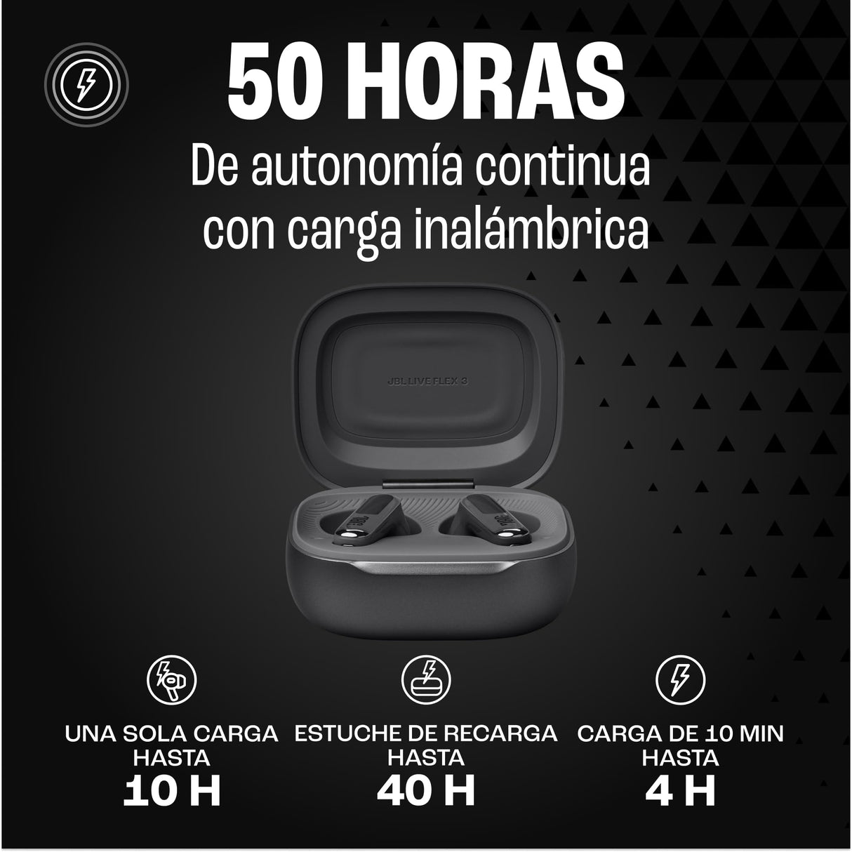 JBL Live Flex 3 Auriculares inalambricos de botón True Wireless con cancelación de ruido adaptable, hasta 50 horas de reproducción, Bluetooth, audio de alta resolución, negro