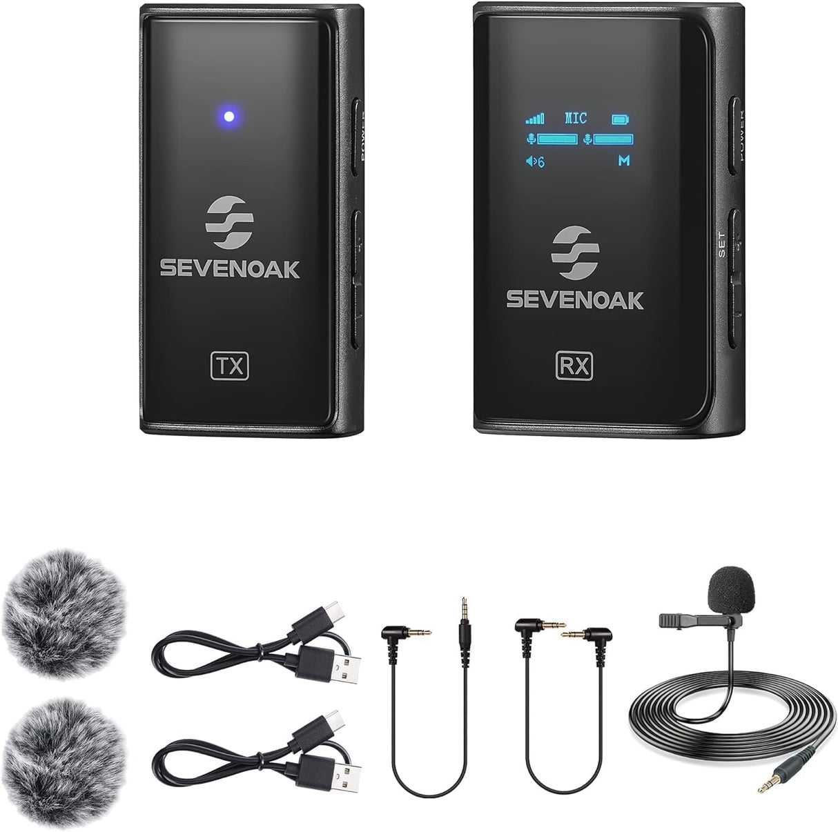 Sevenoak Micrófono inalámbrico Lavalier, con OLED, micrófono inalámbrico de doble solapa de 2,4 GHz con estéreo/mono para cámara, iPhone, PC, grabación de vídeo, entrevista, Vlog SKM-W4 K1 (2 TX+1 RX)