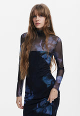 Desigual Vestido de Manga Larga para Mujer, Azul, S