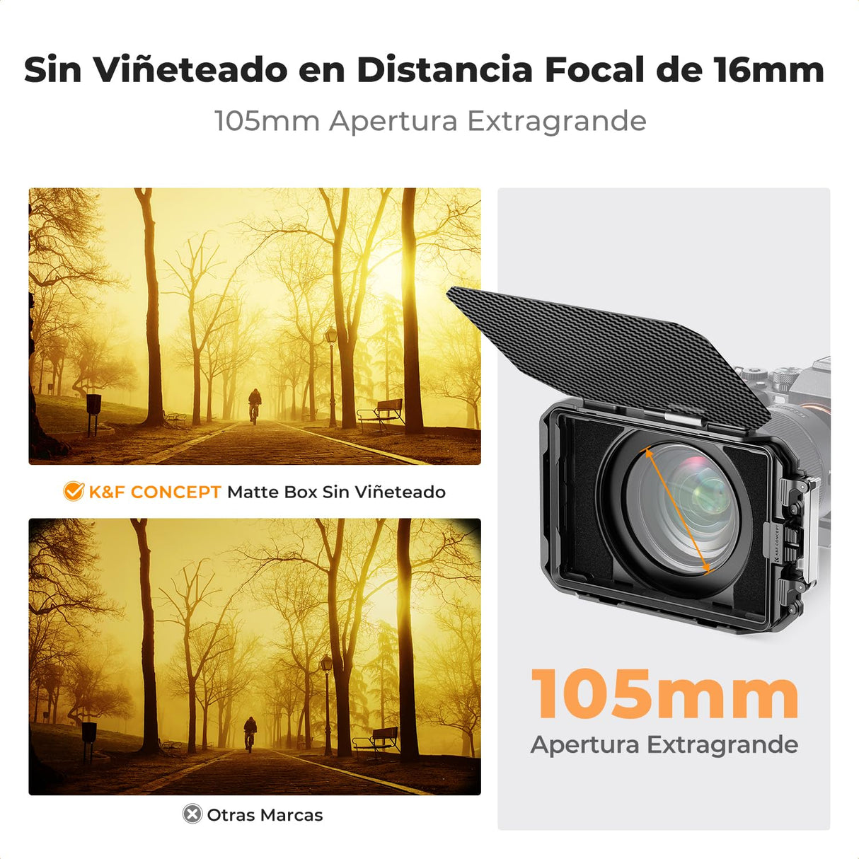 K&F CONCEPT Mini Matte Box con Black-Mist 1/4 Cine Filtro 4" x 5,65", con 2 Bandejas de Filtro de 4" x 5,65" para Cámaras DSLR Mirrorless con 5 Adaptadores de Anillo Circular (67/72/77/82/95mm)