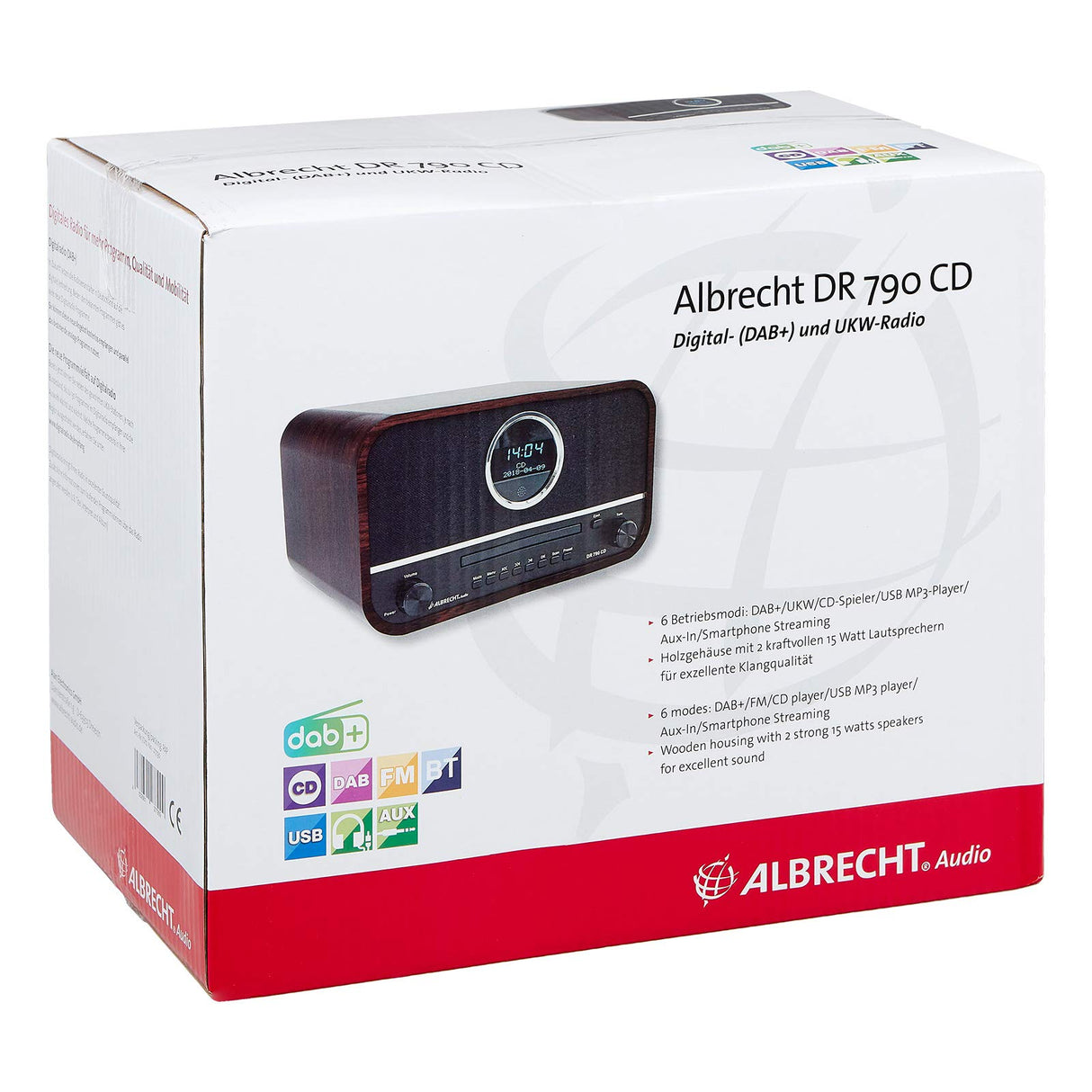 Albrecht DR790CD Radio Digital Dab+, 27790, multifunción, Incluye Reproductor de CD y Bluetooth, Carcasa de Madera en marrón Oscuro