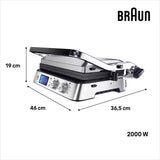 Braun MultiGrill 9 CG 9043, Plancha Cocina Eléctrica con Función de Sellado, 3 Posiciones de Cocción, Control Electrónico con 2 Termostatos, Parrilla, Plancha y Placas Aptas para Lavavajillas, 2200W