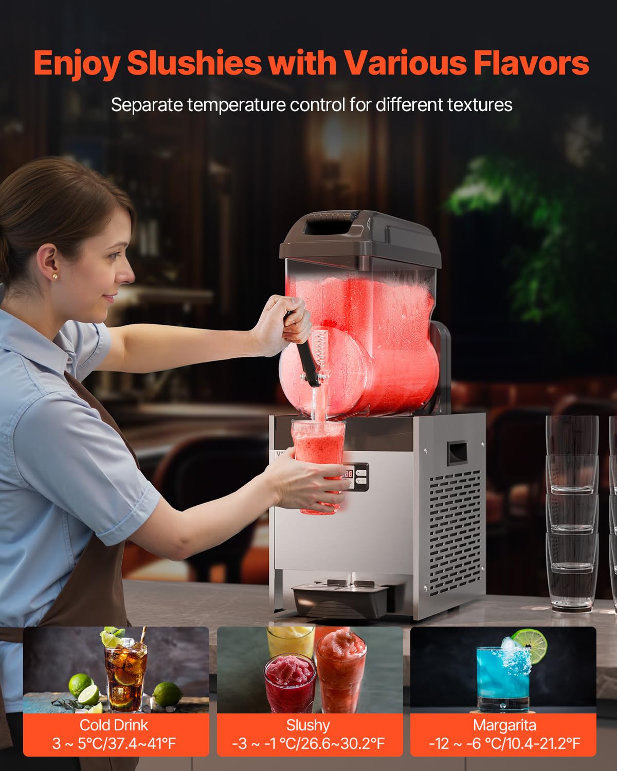 VEVOR Máquina de Granizados Comercial Máquina para Hacer Batidos Tanque de 12 L Máquina para Hacer Granizados de Acero Inoxidable de 48 Tazas para Fiestas en Hogar, Restaurantes, Cafeterías, Bares