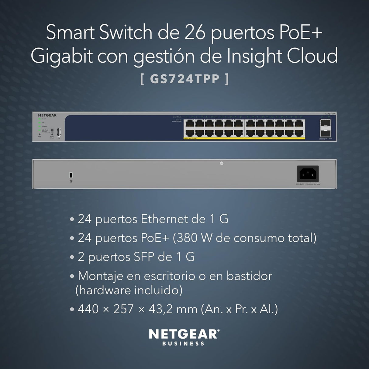 NETGEAR GS724TPPV3 26-Port Managed Gigabit PoE Switch, 24 PoE+ 380W Ports, 2 1 Gigabit SFP Ports, Desktop or Rack and Limited Lifetime Protection