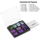 NEEWER Juego de Filtro ND y Efecto Compatible con dji Air 3, 10 Pack Snap On HD ND8/ND16/ND32/ND64/ND128/ND256 Densidad Neutra/Polarización CPL/Reducción de Lumínica/8x Estrella/Racha Azul Anamórfico