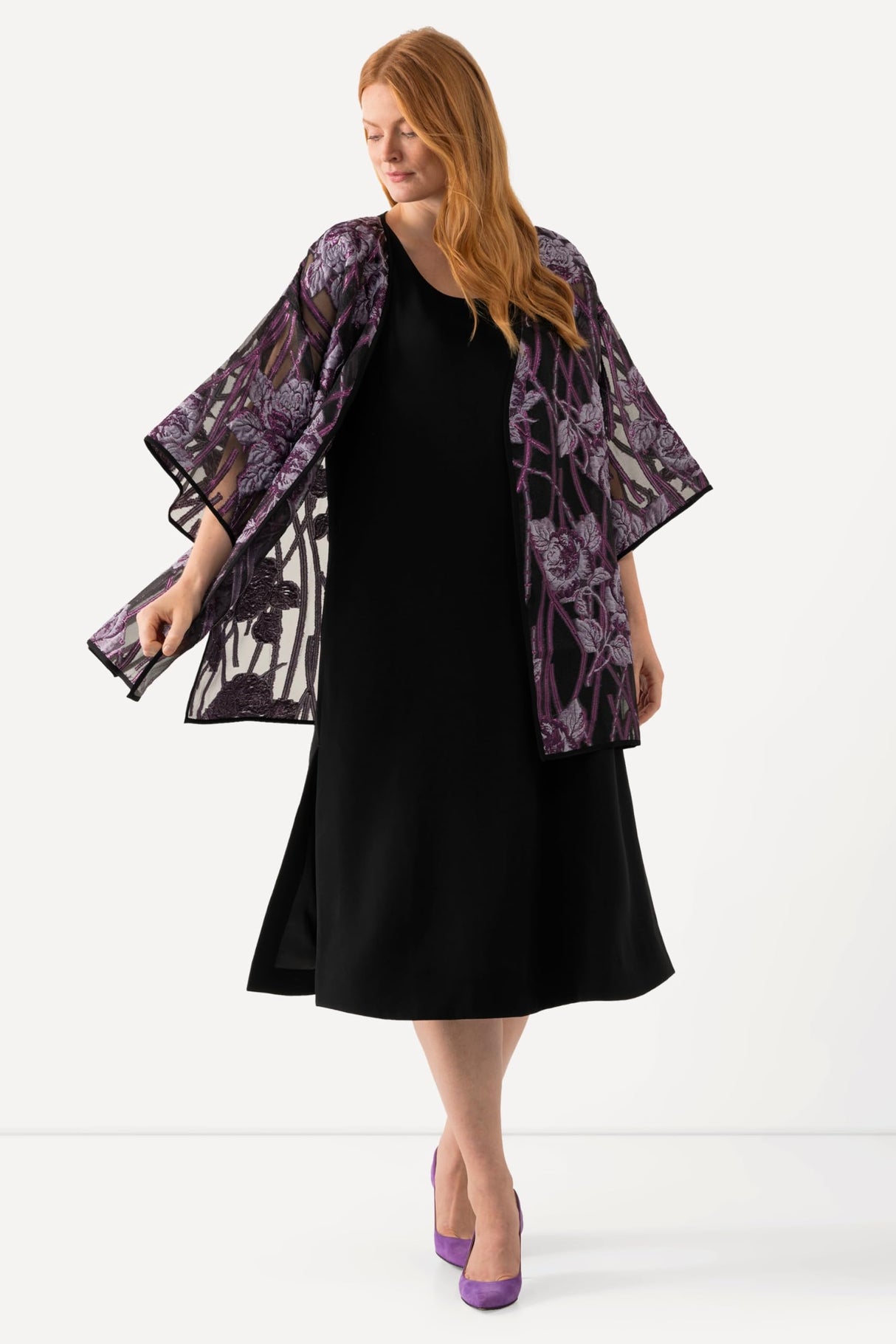 Ulla Popken Acetat-midikleid, A-Linie, Rundhals, Ärmellos Vestido Midi, Schwarz, 42-44 para Mujer