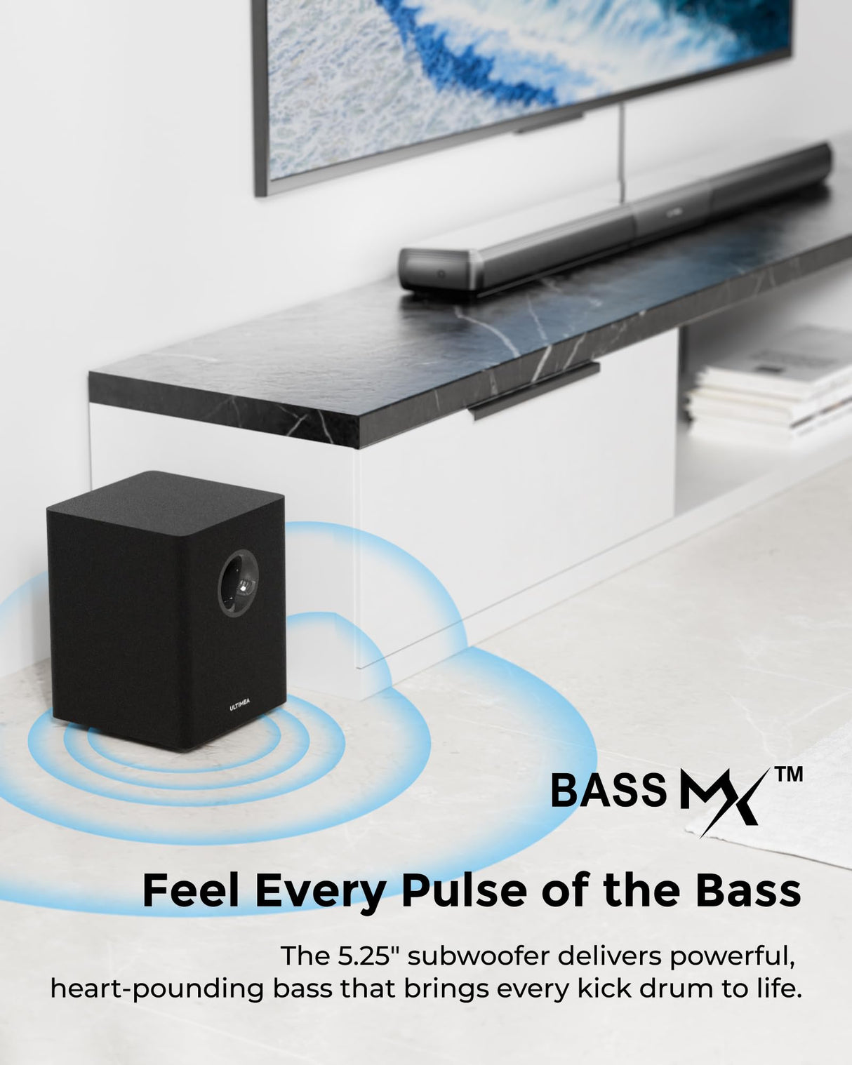 ULTIMEA 5.1 Canales Barra de Sonido TV con Dolby Atmos, Sistema de Sonido Envolvente para Smart TV con Subwoofer, Barra de Sonido PC Desmontable con Luz RGB, HDMI eARC/Opt/AUX/BT, Apollo S80