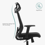 SONGMICS Silla de Oficina de Malla, Silla de Escritorio, Giratorio de 360°, Soporte Lumbar Ajustable, Apoyacabezas y Apoyabrazos, Inclinación del Respaldo hasta 120°, Negro OBN55BK