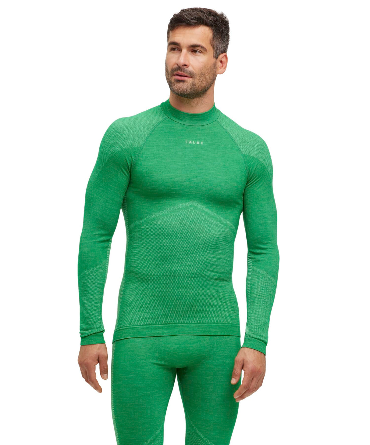 FALKE Wool-Tech Round Neck M L/s SH Lana Hilo Funcional Secado rápido 1 Pieza, Capa de Base Superior Hombre, Verde Grass Green 7014 Trend, XL