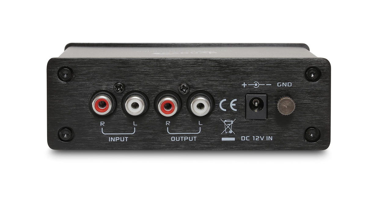 Dynavox TC-5B preamplificador de Phono, Carcasa metálica compacta, para Tocadiscos con Sistemas de cápsulas MM, Funcionamiento Opcional con batería, Negro