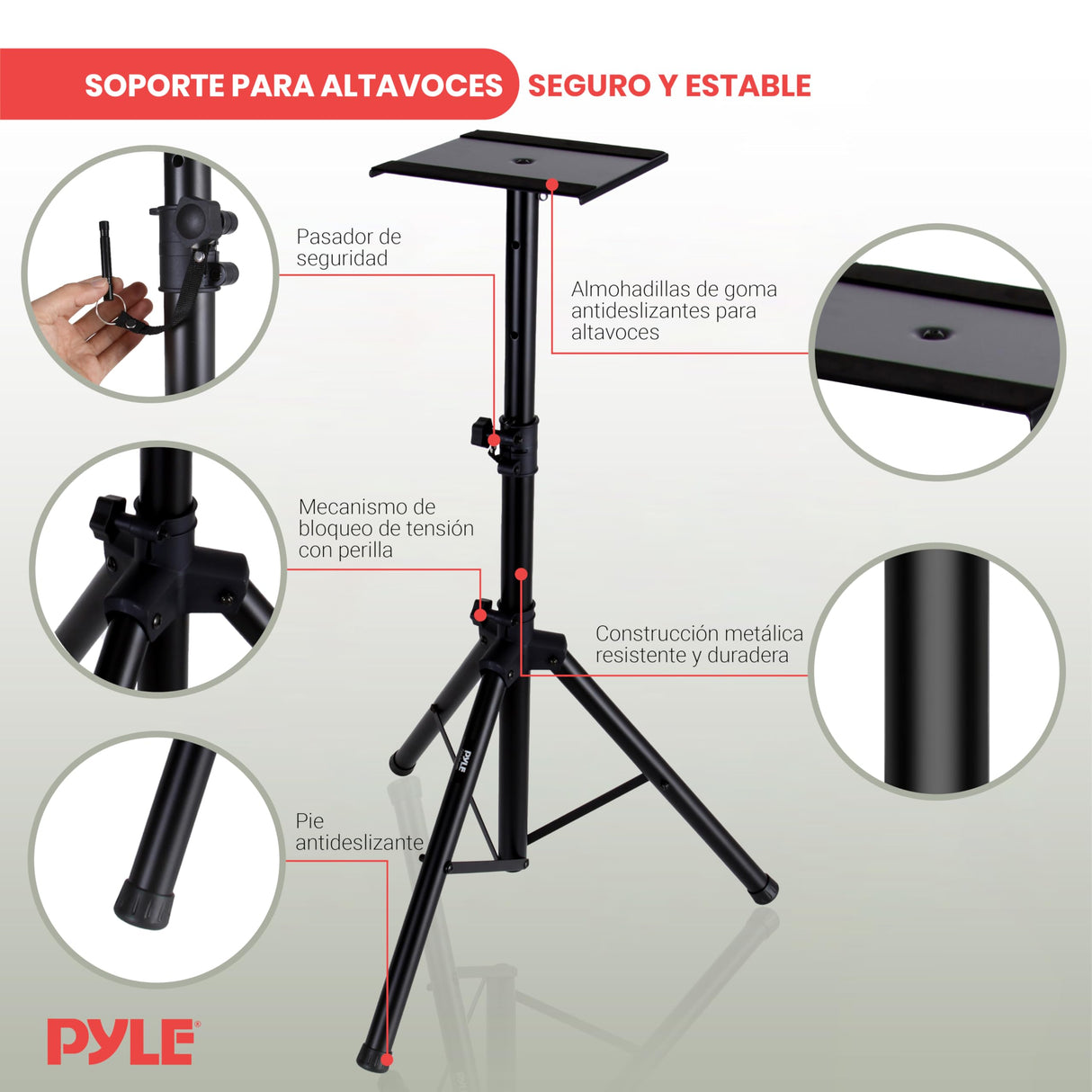 Pyle Soporte de Altavoz Monitor. Par de trípodes con Kit de Montaje. Ajustables en Altura de 86 a 134 cms. con Base de Metal Reforzado, Negro