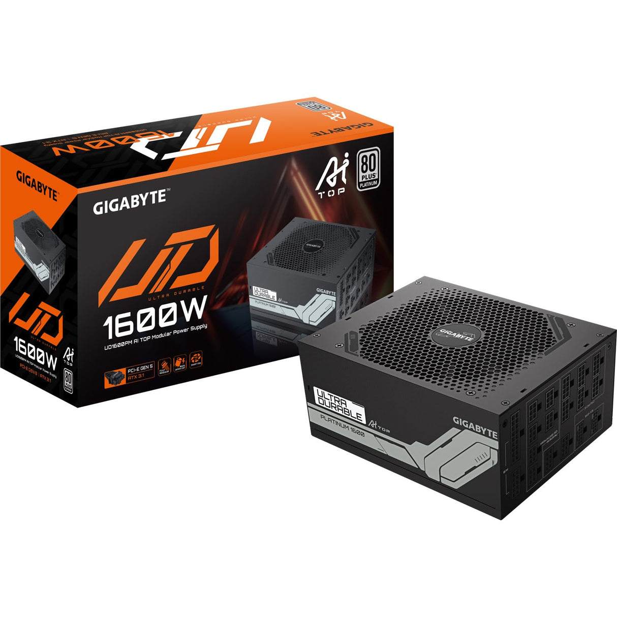 GIGABYTE UD1600PM PG5 AI Top Fuente de Alimentación - PCIe 5.0, 80 Plus Platinum, Diseño Totalmente Modular, Ventilador de 120 mm, Compatible con ATX 3.1, Enchufe EU