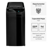 Fellowes Automax™ 550C - Destructora trituradora de Papel automática, Corte en partículas de 4x38mm (DIN P-4), destruye hasta 550 Hojas, hasta 10 usuarios en la Oficina, Papelera de 83L, destruye CD
