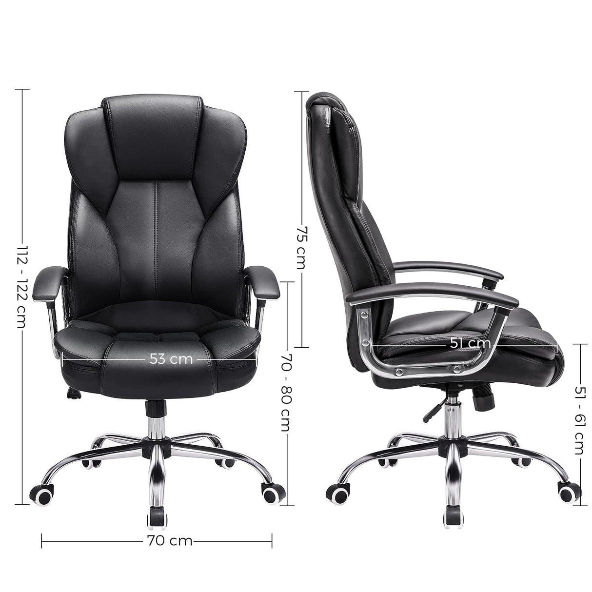 SONGMICS Silla de Oficina, Silla de Escritorio, Silla de Juego con Reposabrazos, Silla de Ordenador, Silla Ejecutiva, Altura Ajustable , para Estudio, Negro Tinta OBG57B