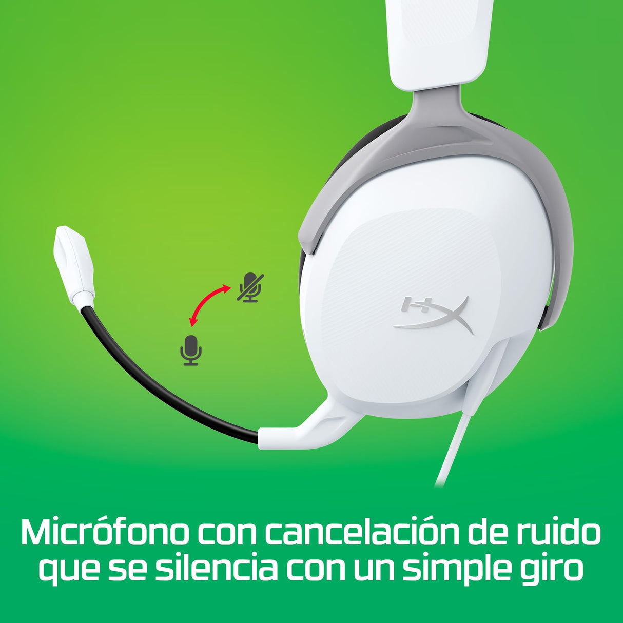 HyperX CloudX Stinger 2 Core, Cascos gaming para Xbox One y Series X/S, Drivers de 40 mm y Audio Envolvente, 3.5 mm, Micrófono Plegable con cancelación de ruido, Licencia Oficial Xbox - Blanco/Verde