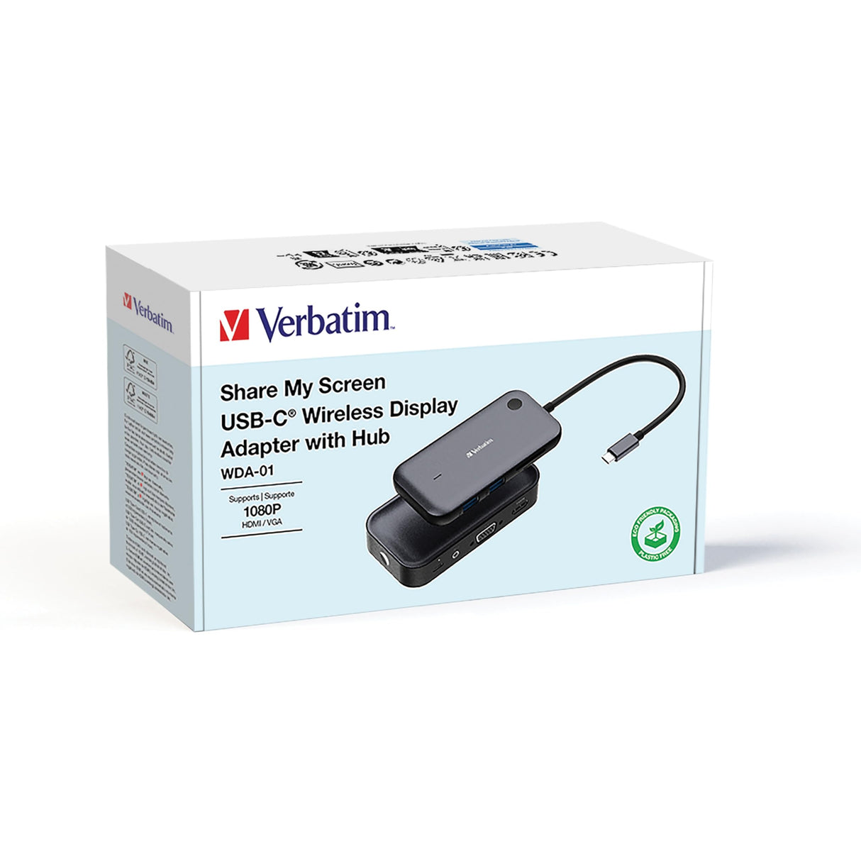 Verbatim Share My Screen USB-C Wireless Display Adapter 1080P with Hub WDA-01