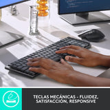 Logitech MX Teclado mecánico inalámbrico iluminado performance, teclas retroiluminadas, Bluetooth, USB-C, macOS, Windows, Linux, iOS, Android, Metal, US internacional QWERTY, Gris
