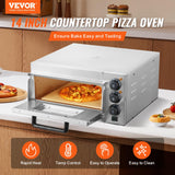 VEVOR Horno de Pizza Comercial Eléctrico de Encimera de Una Sola Capa, Acero Inoxidable con Piedra y Mango, Multiusos para Interiores para Restaurantes, Pretzels Horneados en Casa, 517 x 470 x 266 mm