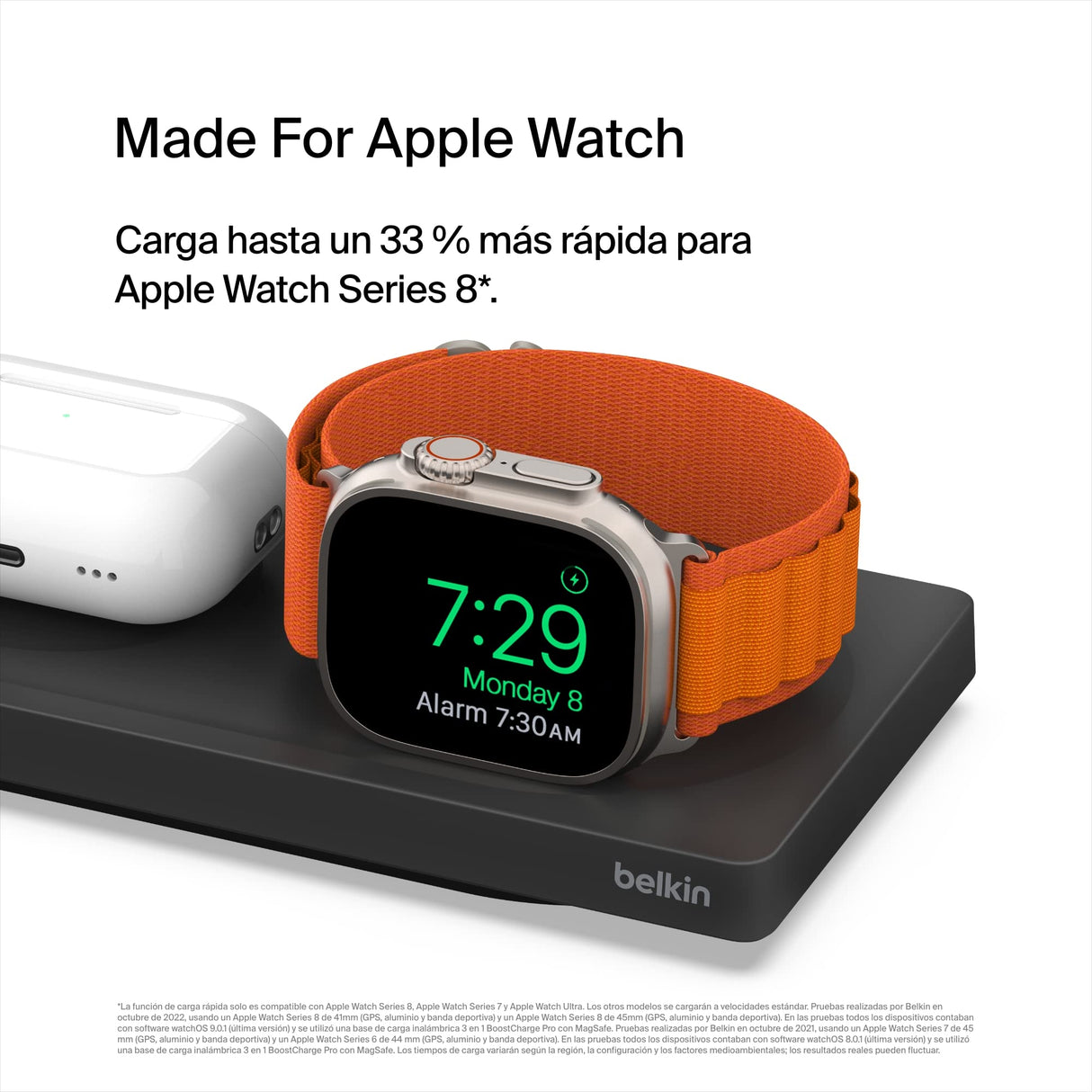 Belkin cargador MagSafe 3 en 1, certificación MFi, carga inalámbrica rápida portátil para serie de iPhone 16, 15, 14, 13, 12, Apple Watch Series 9, 8 y posteriores, AirPods 2 y AirPods Pro