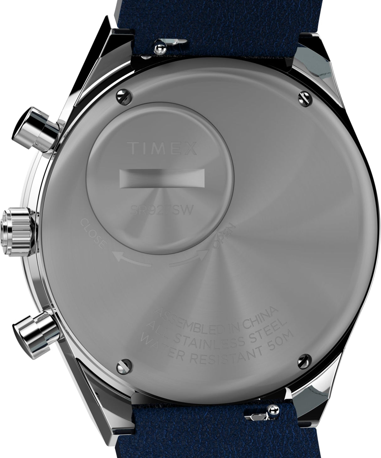 Timex Reloj Q Chronograph - Reloj de 40 mm para hombre, cuero azul, correa de liberación rápida de dos piezas, esfera azul, caja de acero inoxidable TW2W51700