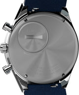 Timex Reloj Q Chronograph - Reloj de 40 mm para hombre, cuero azul, correa de liberación rápida de dos piezas, esfera azul, caja de acero inoxidable TW2W51700