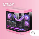 Mars Gaming MC-3T, Caja Gaming Custom ATX, Triple Ventana Cristal Templado Continuo, Soporte Refrigeración Líquida Completo, Cámara Dual Lateral, 3X Slots PCI Verticales, USB-C y USB 3.0, Rosa