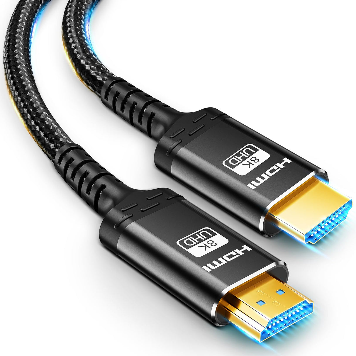 Akake Cable de fibra óptica HDMI 8K 2.1-100M Unidireccional Ultra 48Gbps de alta velocidad, 3D, 8K60, 4K120, 144Hz - Chapado en oro, Cable trenzado - Ideal para HDTV, PC, Proyector, Pantallas Grandes