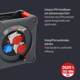 Brennenstuhl Carrete de cable de construcción profesional KD 3200 C7 con enchufe CEE, 2 enchufes CEE y 1 toma de corriente con conexión a tierra (cable de 30 m en negro, exterior permanente, fabricado