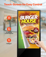 VEVOR Tope digital para clientes, pantalla publicitaria (tamaño de pantalla de 109 cm), pantalla LCD UHD de 2 K, 2 GB de RAM y 32 GB de ROM, pantalla de pie con WiFi, entrada HDMI/USB, pantalla táctil