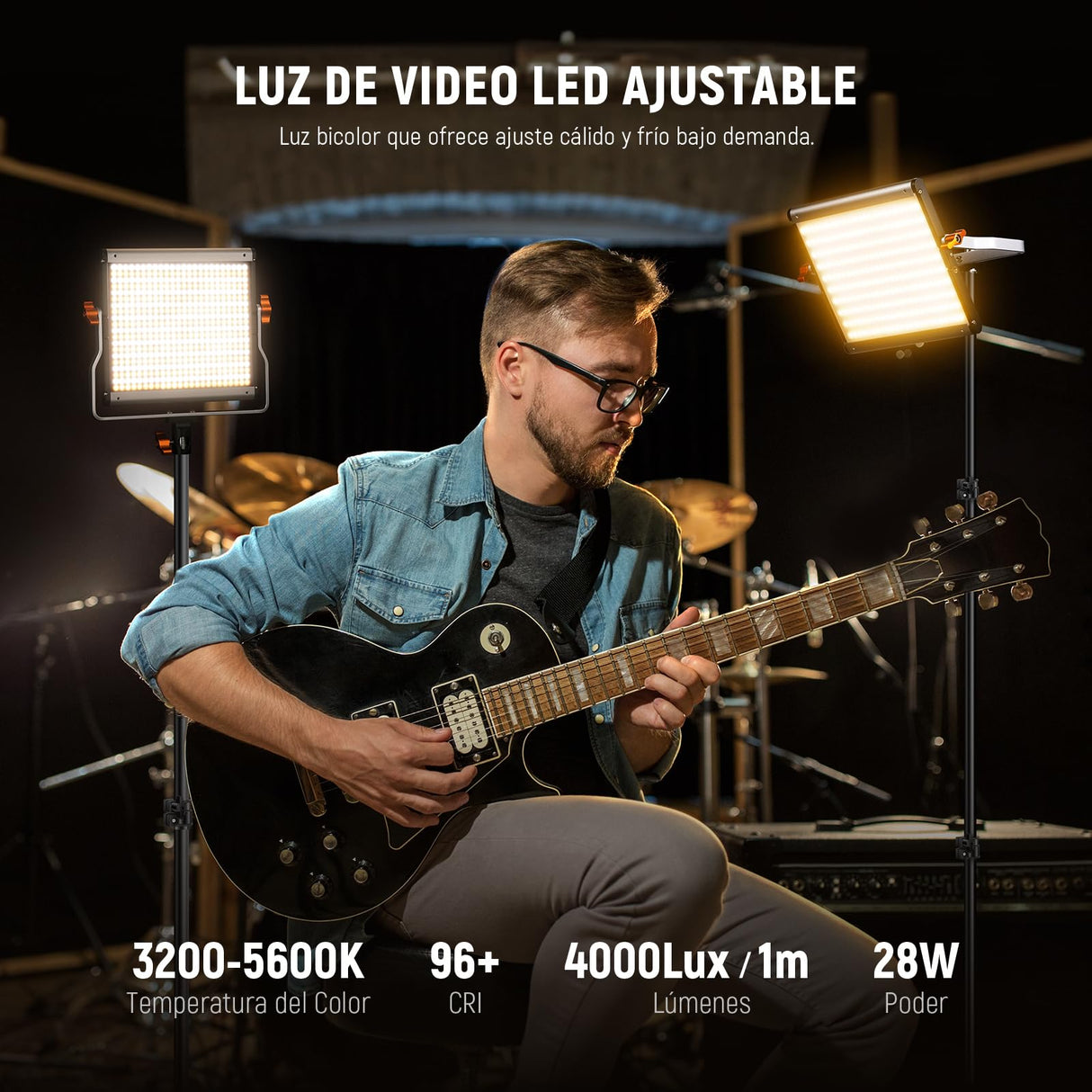 NEEWER 2 Pack Luces de Video LED Bicolor Regulables 480 y Kit de Iluminación de Soporte Incluye: Panel LED CRI 96+ de 3200-5600K con U Bracket, Tripode de luz de 75 Inches para Fotografía de Estudio