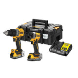 DEWALT DCK2050E2T-QW - Kit: 1x Taladro percutor 18V XR DCD805, 1 Destornillador de impacto de ¼" DCF850, 2 baterías Powerstack de 18V/1,7Ah DCBP034, 1 cargador rápido de sistema DCB115