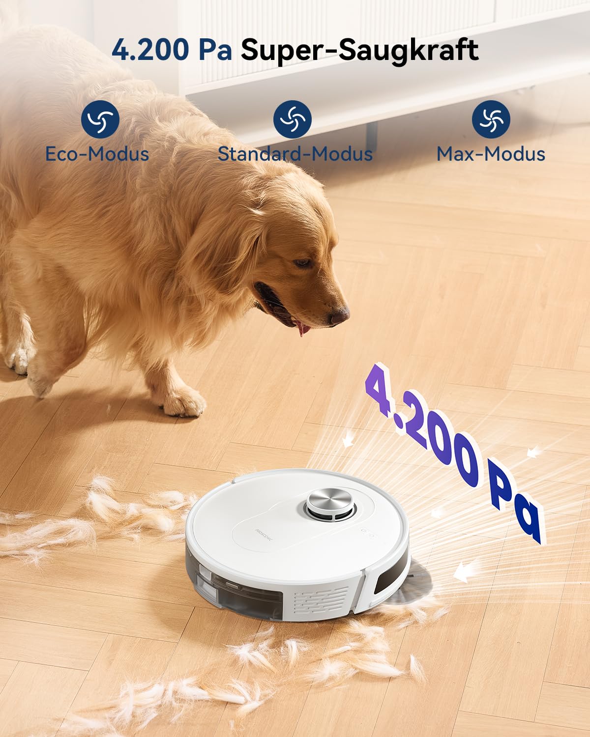 Proscenic Q8 Robot Aspirador con función de Limpieza, 4200 Pa, 200 min, Potente Robot de navegación láser con 5 Tarjetas, Control Mediante aplicación Alexa Siri IFTTT, para Suelos, alfombras, Pelo de
