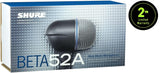 Shure BETA 52A Micrófono de batería: micrófono dinámico supercardioid con elemento de neodimio de alta salida, adaptador de soporte de bloqueo, rejilla de malla de acero Durabl y soporte de choque