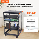 VEVOR Rack de Servidor de Marco Abierto de 15U, Profundidad Ajustable de 23"-40", Rack de Servidor de Red, 4 Postes con Ruedas, sostiene Todos Sus Equipos de TI de Red Módem enrutador de Engranaje