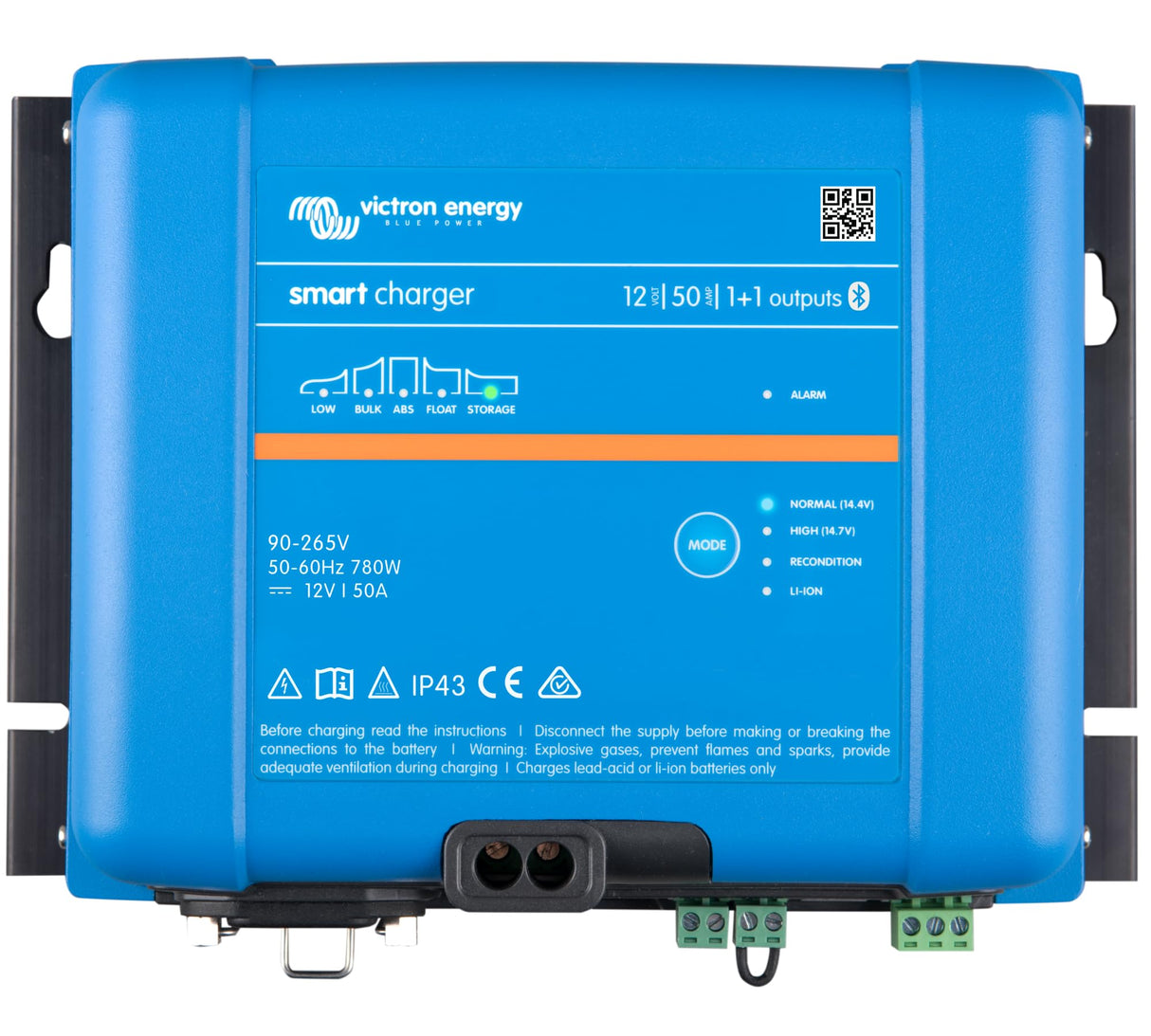 Victron Energy Smart IP43 12-Voltios 50 amperios 230V (1+1) Cargador de Batería de Salida, Bluetooth