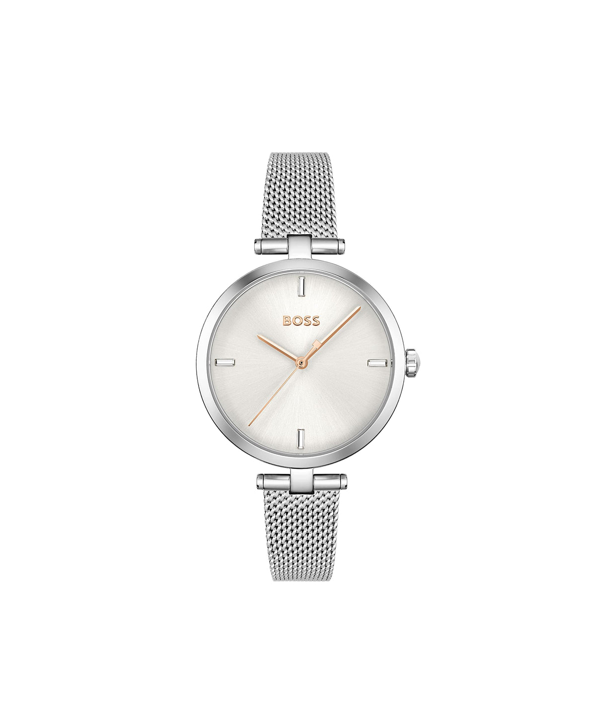 BOSS Reloj Analógico de Cuarzo para Mujer Colección Majesty con Correa de Malla de Acero Inoxidable Plateada - 1502653
