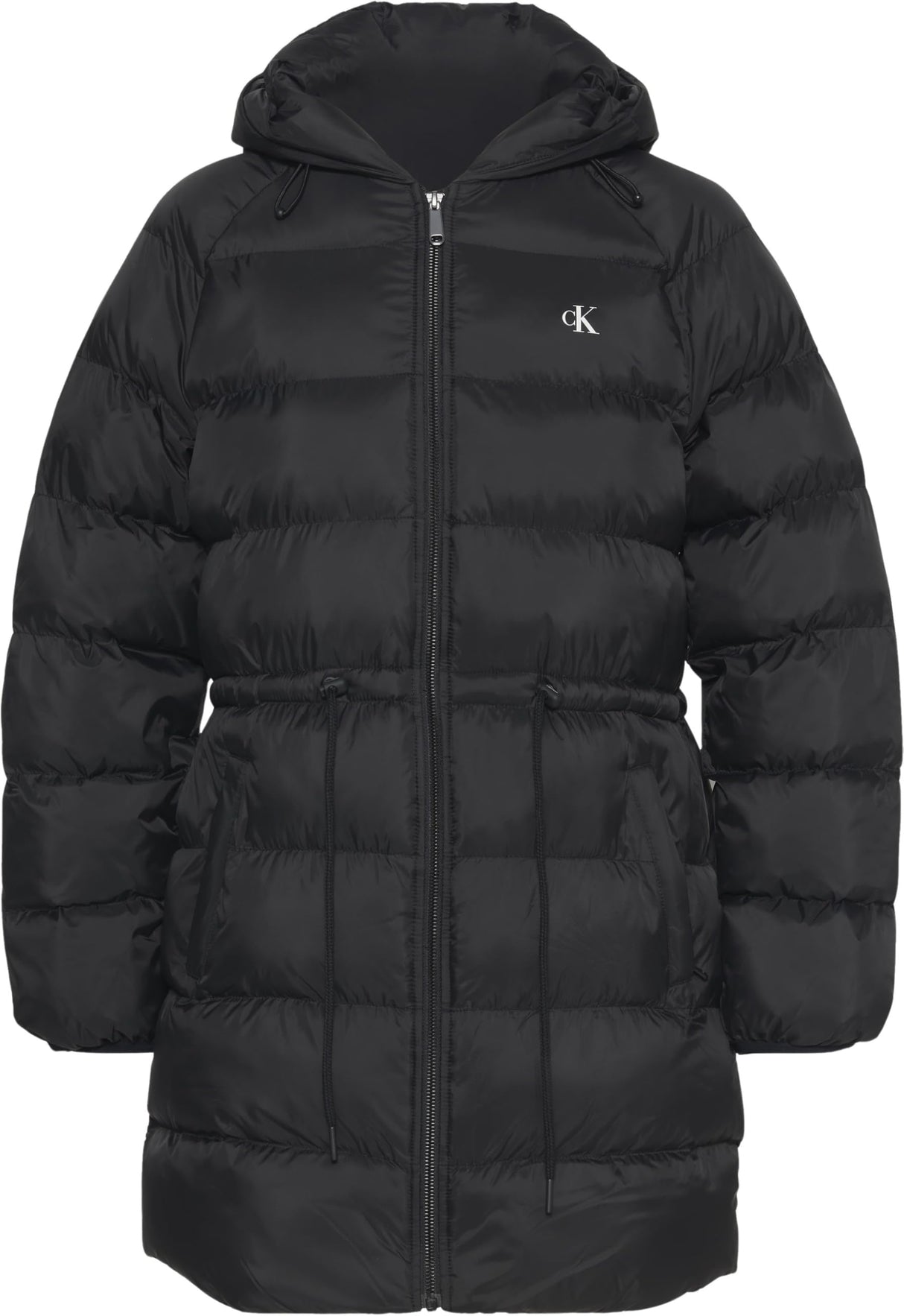 Calvin Klein Abrigo de plumas Mujer Lightweight Logo Mid Length con capucha, Negro (Black), S