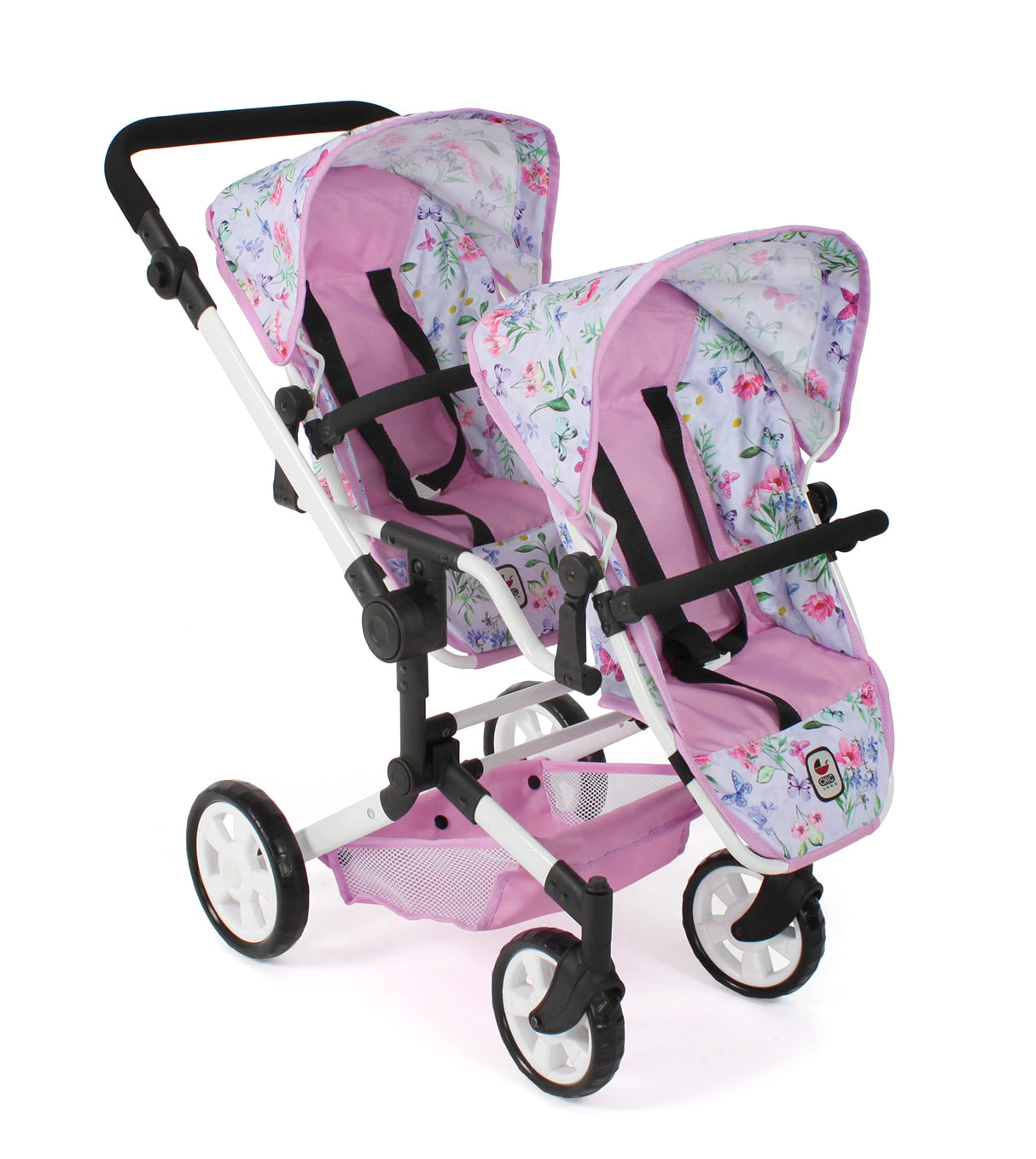Bayer Chic 2000 - Cochecito para muñecas Linus Duo para niños de 4 a 8 años, Flores, Rosa 690-53