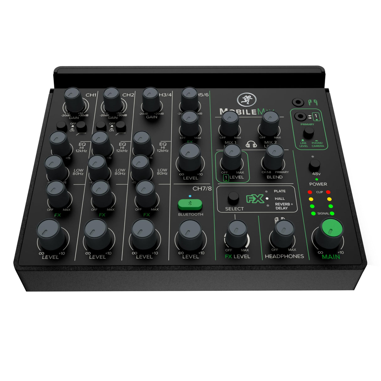 MACKIE MobileMix mezclador de 8 canales alimentado por USB para producción audiovisual, sonido en directo y streaming con instrumentos, micrófonos y Bluetooth