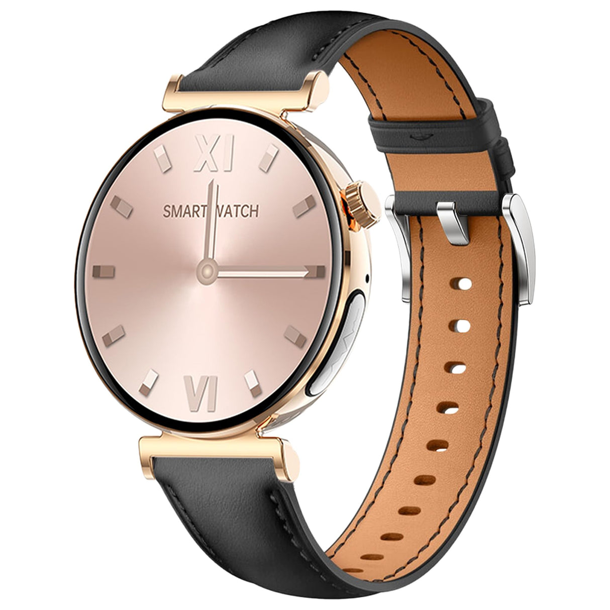 Knauermann Pro 3 Mini (2024) Gold - Reloj Inteligente con función de telefonía - Función ECG + HRV y SOS - Pantalla AMOLED - Bluetooth BT - Apnea del Sueño - Correa de Piel de Vacuno marrón, 14-24,